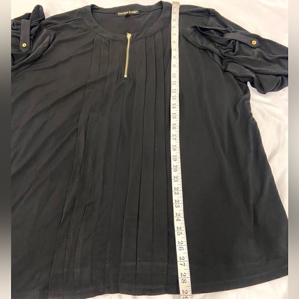 Always Indigo Long Sleeve Black Blouse Size 3X 1/4 Gold Zipper - Picture 11 of 12